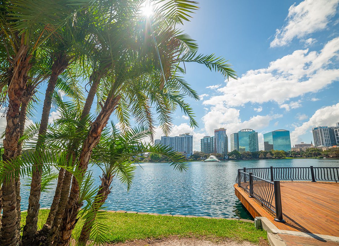 Orlando, FL Location - Sun Shining Over Beautiful Lake Eola Park in Orlando